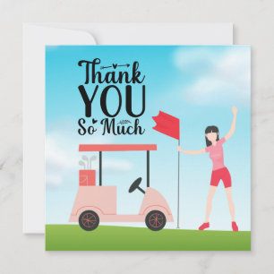 Golfer woman is golfing thank you card