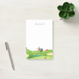 Golfer Woman is on green grass in golf course Post-it Notes