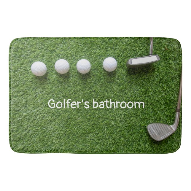 Golfer's bathroom with golf balls and putter bath mat (Front)