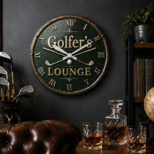 Golfer's Lounge Vintage Golf Club Golfer Gift Large Clock