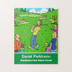 Golfer's Lucky Golf Shot Cartoon Jigsaw Puzzle