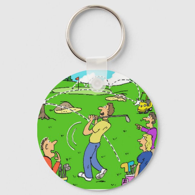 Golfer's Lucky Golf Shot. Funny Golf Cartoon Key Ring (Front)