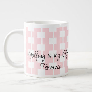 Golfers Mug, Golfing is my Life! Pink White Square Large Coffee Mug