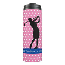 Golfer's Pink Polka Dot Thermal Water Bottle