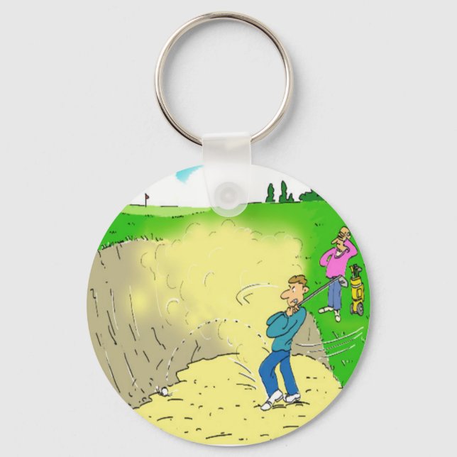 Golfer's Stuck in a Bunker. Funny Cartoon Key Ring (Front)