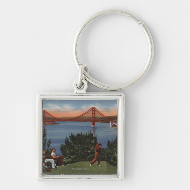 Golfers with Golden Gate Bridge in Background Key Ring (Front)