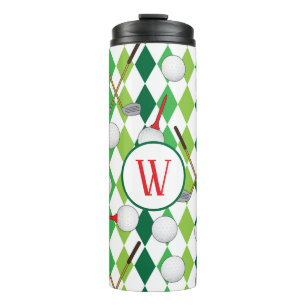 Golfing Argyle Patterned Golfer Monogram Thermal Tumbler