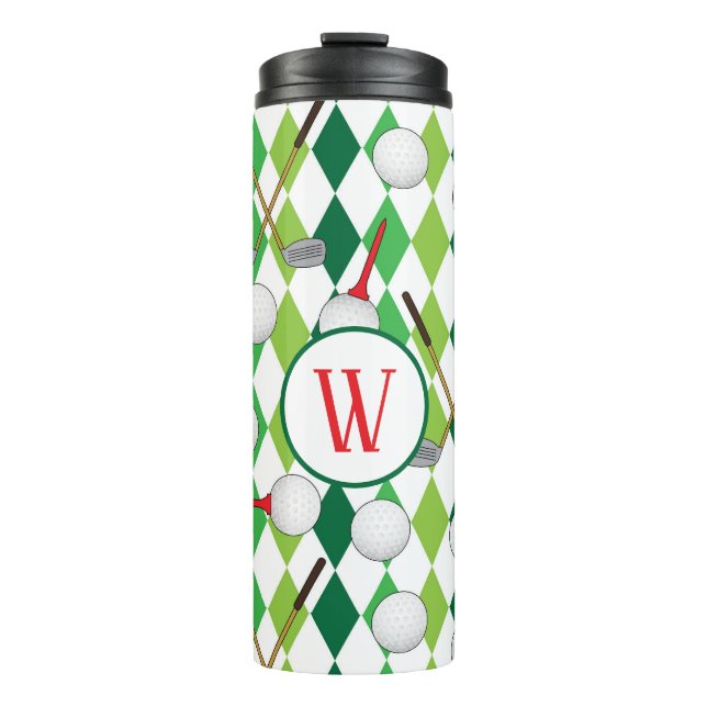 Golfing Argyle Patterned Golfer Monogram Thermal Tumbler (Front)