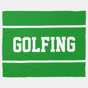 GOLFING Bold White Text Stripes On Fairway Green Fleece Blanket
