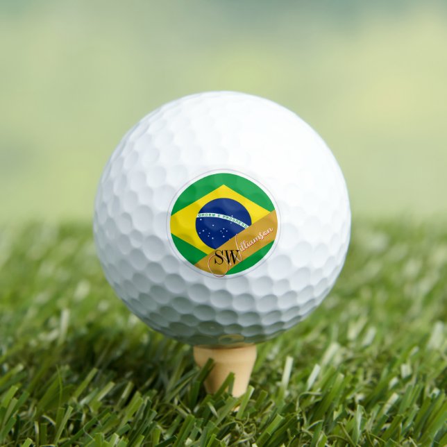Golfing Brazil & Monogram, Brazilian Flag Golf Balls (Insitu Tee)