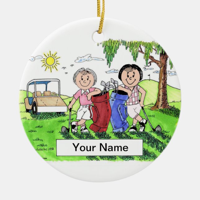 Golfing Buddies - Female & Female Ceramic Tree Decoration (Front)