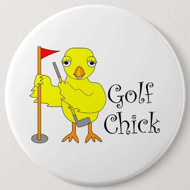 Golfing Chick Text 6 Cm Round Badge (Front)