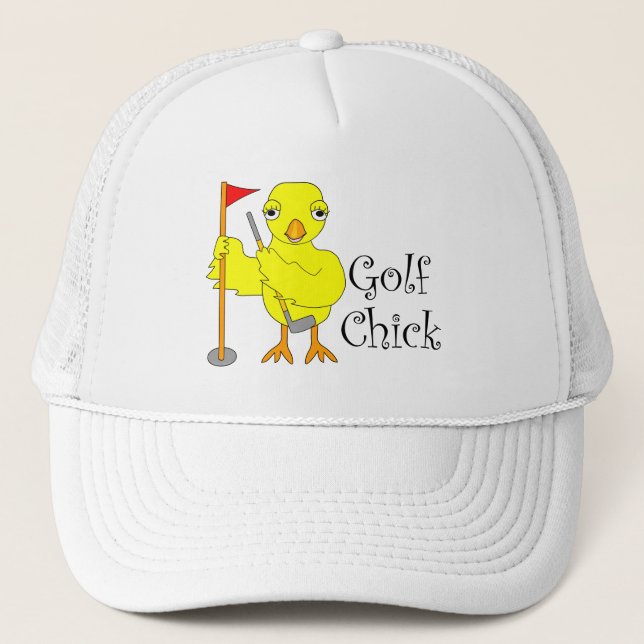 Golfing Chick Text Trucker Hat (Front)