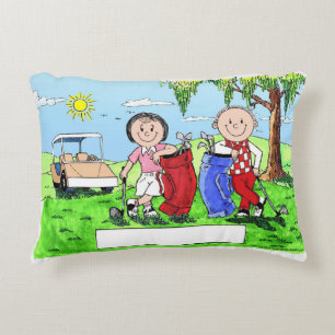 Golfing Couple - Personalised Cartoon Decorative Cushion