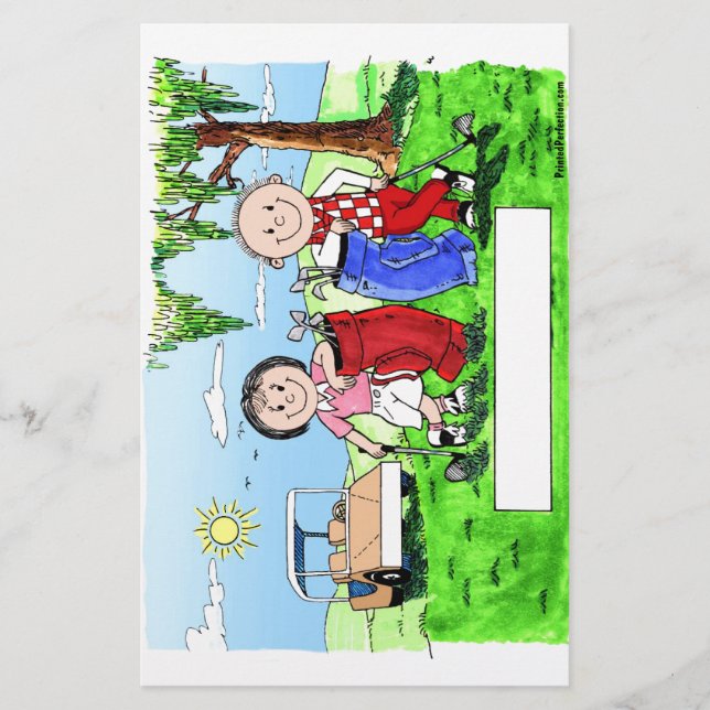 Golfing Couple - Personalised Cartoon Stationery (Front)