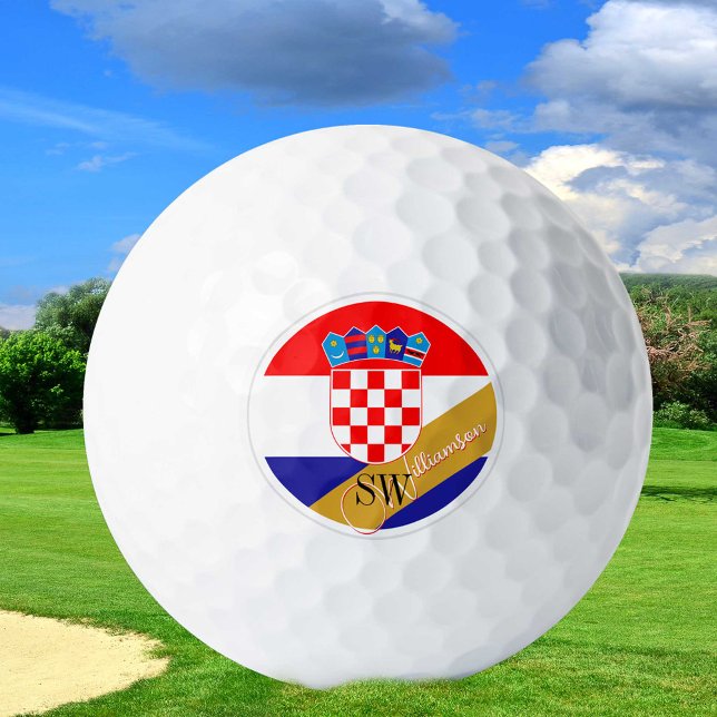 Golfing Croatia & Monogram, Croatian Flag /golden Golf Balls (Creator Uploaded)