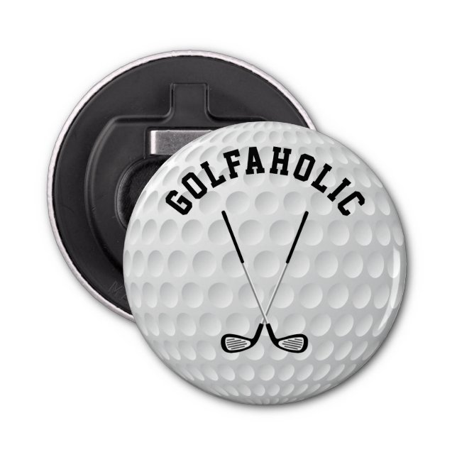 Golfing crossed clubs custom text golf ball bottle opener (Front)