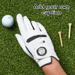 Golfing crossed clubs custom text golf ball golf glove<br><div class="desc">Add your own funny golfing caption or a name to personalise this golf glove. Designed for a keen golfer,  the default text is "GOLFAHOLIC". The design has two golf clubs on a golf ball background.</div>