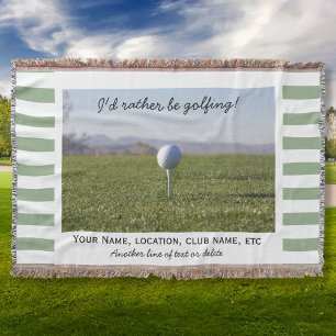 Golfing Custom Golf Photo Green Striped Throw Blanket