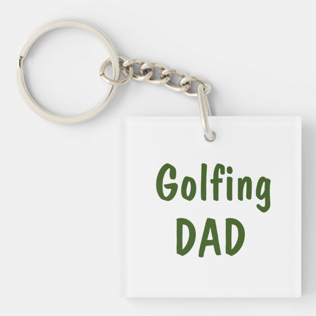 Golfing dad text on white key ring (Front)
