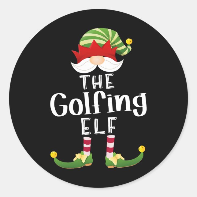 Golfing Elf Group Christmas Funny Pajama Party  Classic Round Sticker (Front)