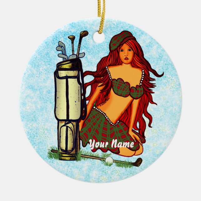 Golfing Fairy golf Ceramic Ornament (Front)