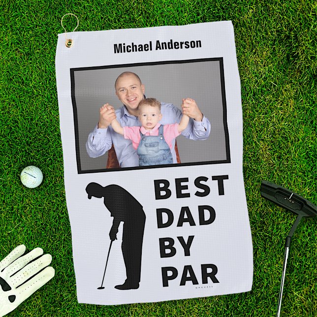 Golfing Father Funny Best Dad By Par Photo Custom Golf Towel (Creator Uploaded)