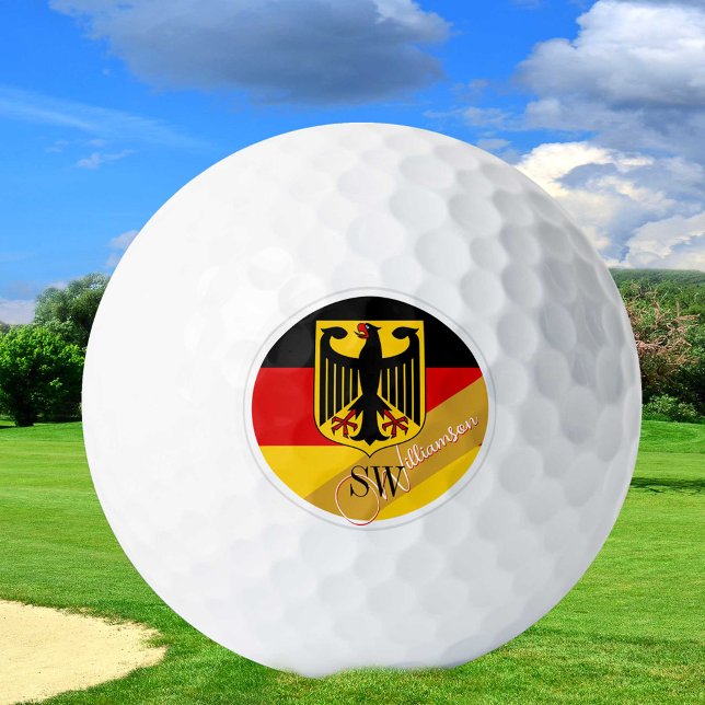 Golfing Germany & Monogram, German Flag /golden Golf Balls (Creator Uploaded)