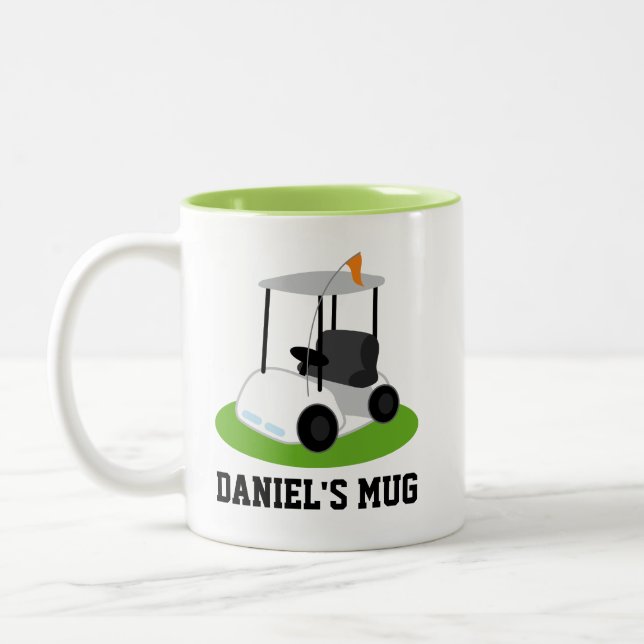 Golfing Gift Personalized Golf Cart for Golfer Two-Tone Coffee Mug (Left)