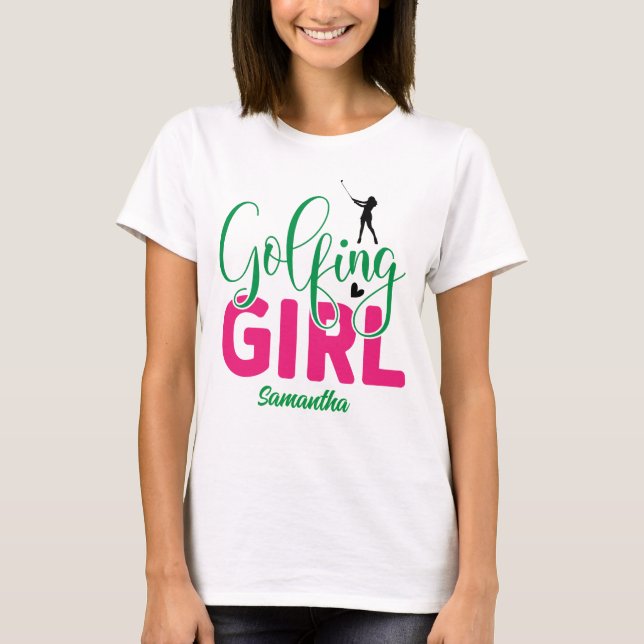 Golfing Girl t-shirt with editable name (Front)