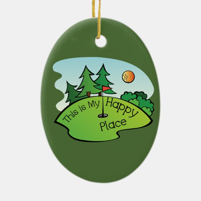 Golfing Golf Course Hole Happy Place Ceramic Tree Decoration (Back)