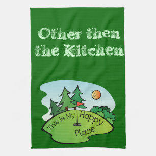 Golfing Golf Course Hole Happy Place Tea Towel