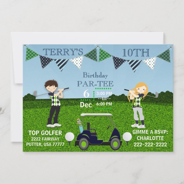 Golfing Golfers Tee Golf Cart Golf Ball Birthday (Front)