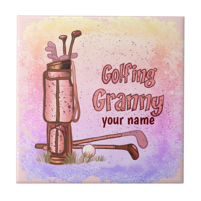 Golfing Granny  Ceramic Tile (Front)