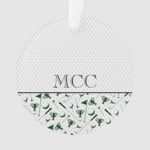 Golfing Green White Golf Ball CC Initials Name Ornament
