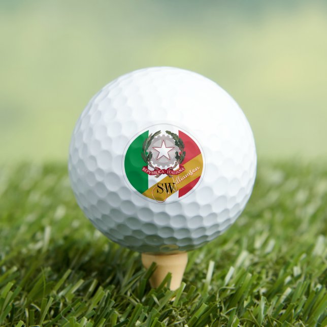 Golfing Italy & Monogram, Italian Flag / golden Golf Balls (Insitu Tee)