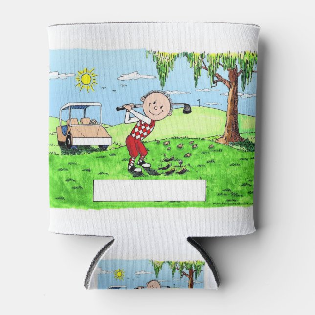 Golfing, Male- Personalised Friendly Folks Cartoon Can Cooler (Front)