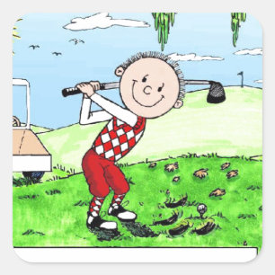 Golfing, Male- Personalised Friendly Folks Cartoon Square Sticker