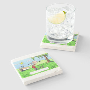 Golfing, Male- Personalised Friendly Folks Cartoon Stone Coaster