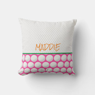 Golfing Name Modern Pink Green Orange Golfer Cushion