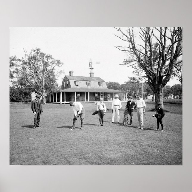 Golfing on Shelter Island, 1904. Vintage Photo Poster (Front)