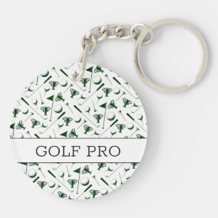 Golfing Pattern Golf Pro Keys green white black Key Ring