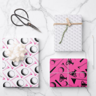 Golfing Pink Preppy Ladies Golf Balls Tees Trophy Wrapping Paper Sheet