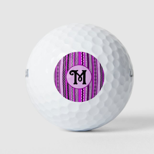 Golfing Purple Stripes Personalised Monogrammed Golf Balls (Front)