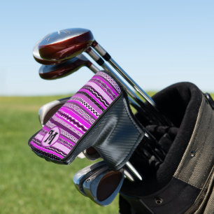 Golfing Purple Stripes Personalised Monogrammed Golf Head Cover