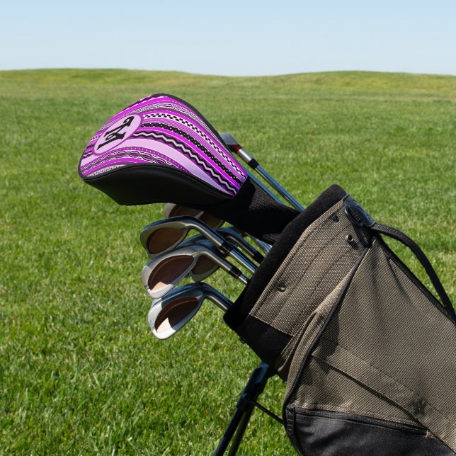 Golfing Purple Stripes Personalised Monogrammed Golf Head Cover (In Situ)