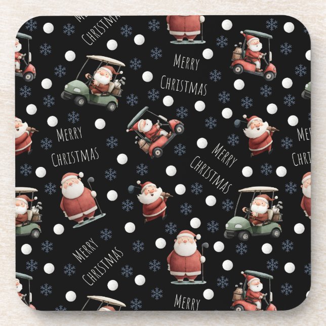 Golfing Santa on Black Coaster (Front)