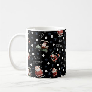 Golfing Santa on Black Coffee Mug
