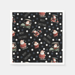 Golfing Santa on Black Napkin