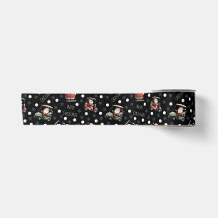 Golfing Santa on Black Satin Ribbon
